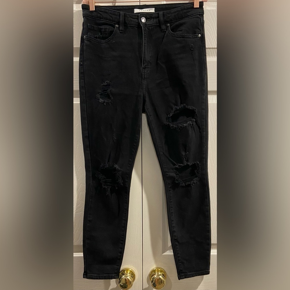 Eunina Jeans Womens 11 Bella Super High Rise Skinny Cropped Denim Distressed